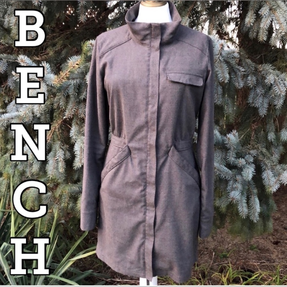 Bench brand Jacket-M-Charcoal-ZipUp-Higher Neck-Longer Length-Fitted-Lightweight